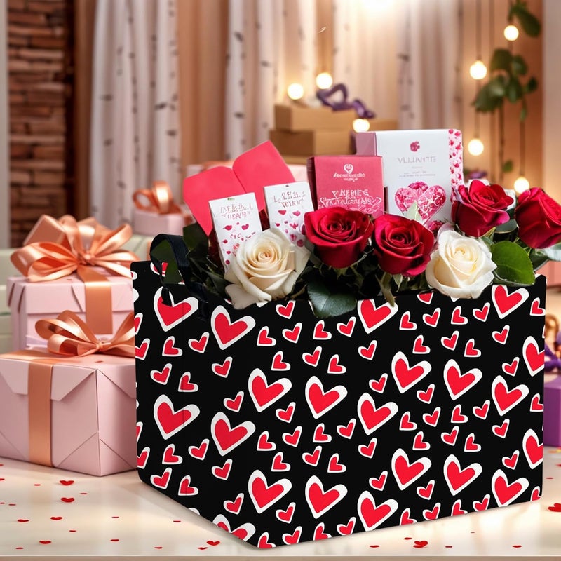 SETAMA Cute Large Valentine's Day Gift Basket Empty Heart Decor Storage Bin for Kid Baby Room Décor (Black Background Love) - Image 4